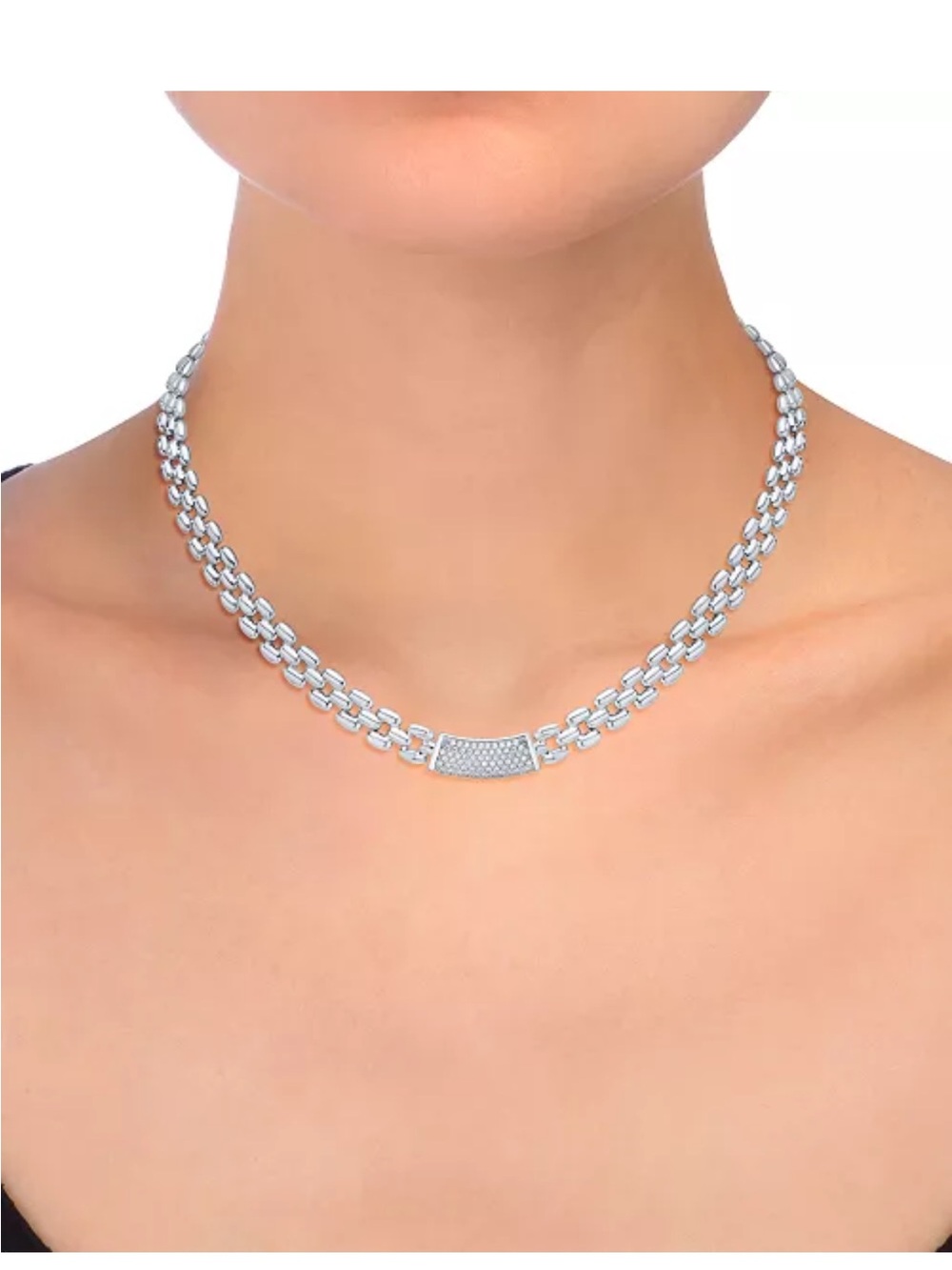 Diamond Pavé Bare Panther Link 18” Collar Necklace 1/2 ct in Sterling Silver NEW
